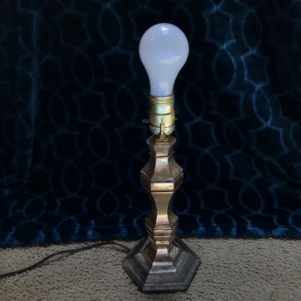 Vintage Gold Patina Turned Candlestick Table Lamp Base - 12 Inch Pillar